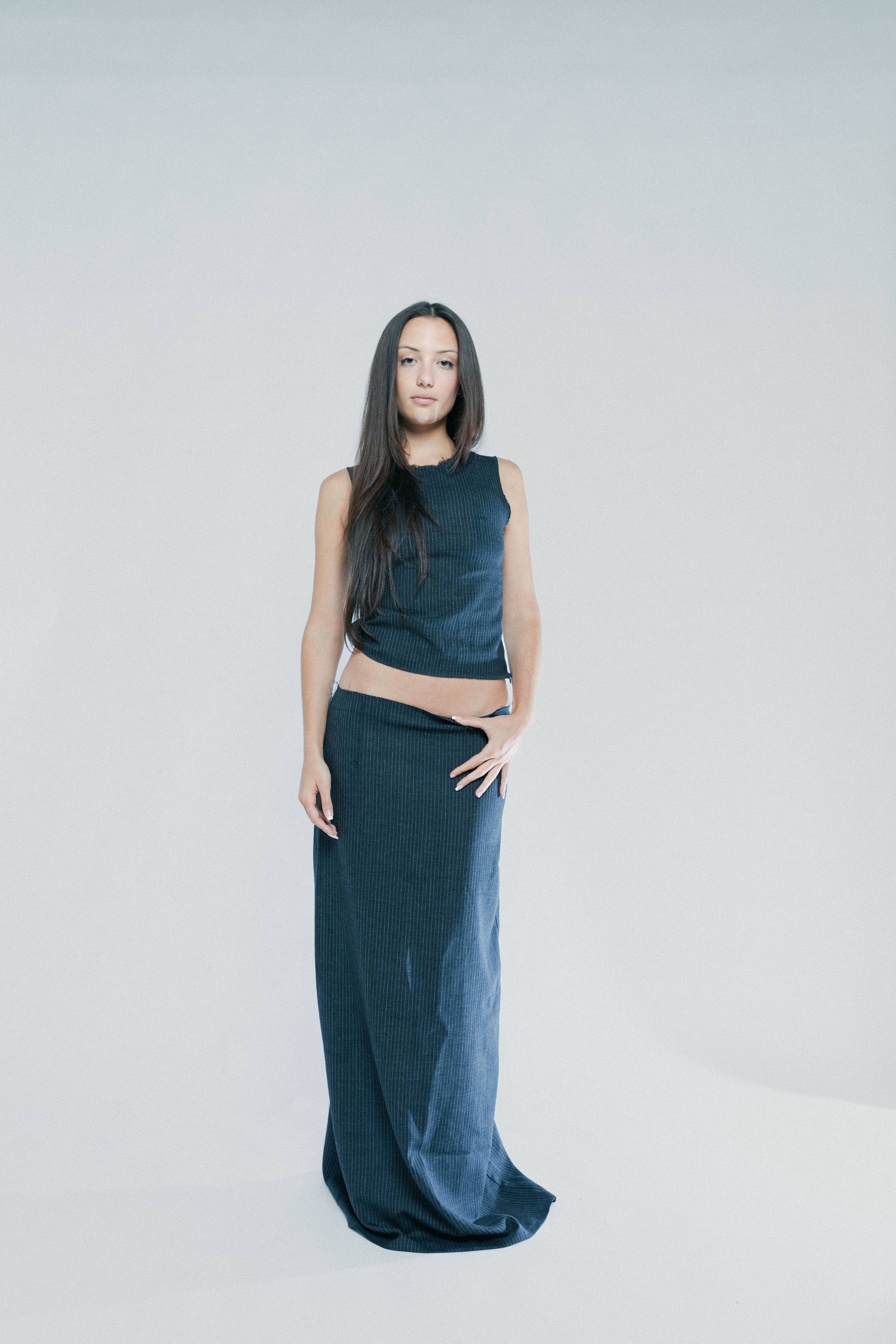 Jupe longue en laine rayée Margaux (Pre-order)