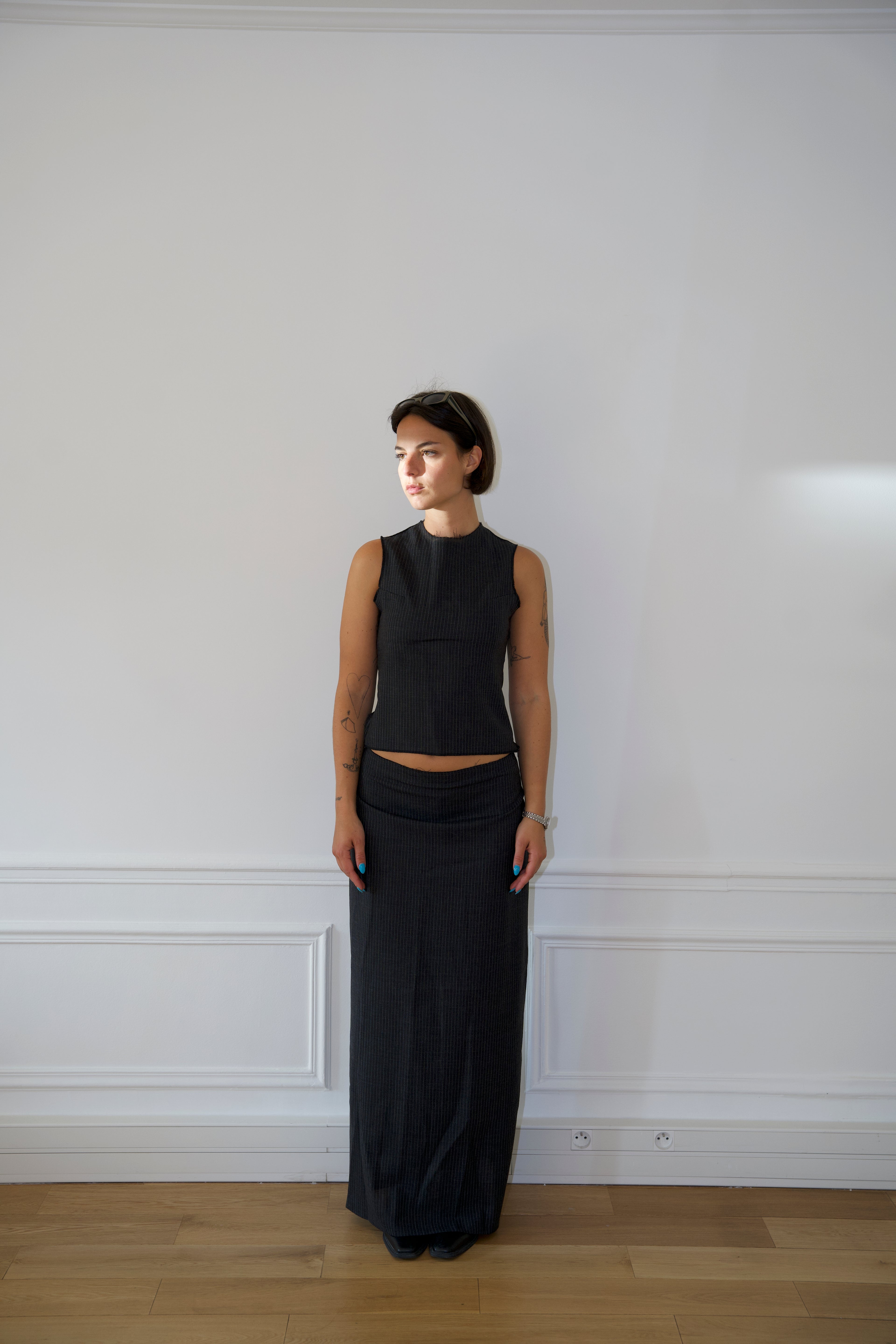 Jupe longue en laine rayée Margaux (Pre-order)